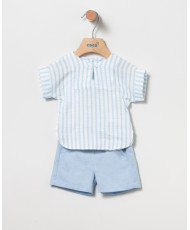 Bermuda + Blusa Rayas Celeste Bebé Niño-Coco Acqua