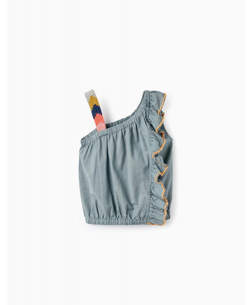 Top En Algodón Y Lino Con Bordados Y Abalorios Para Niña, Verde-Zippy