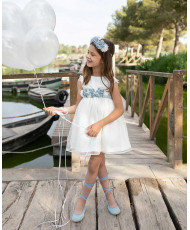 Vestido Niña con Cinturón Azul Océano-Coco Ceremonia