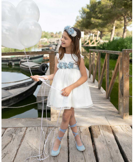 Vestido Niña con Cinturón Azul Océano-Coco Ceremonia