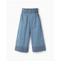 Pantalones De Talle Alto Con Estampado Para Niña 'Wide Leg', Azul/Blanco-Zippy