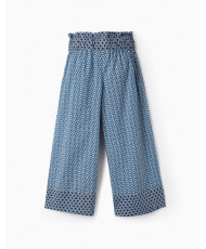 Pantalones De Talle Alto Con Estampado Para Niña 'Wide Leg', Azul/Blanco-Zippy