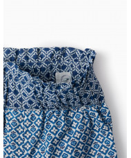 Pantalones De Talle Alto Con Estampado Para Niña 'Wide Leg', Azul/Blanco-Zippy