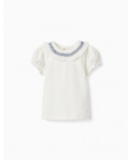 Camiseta De Manga Corta Con Volantes Para Bebé Niña, Blanco--Zippy