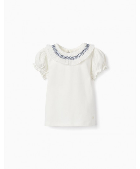 Camiseta De Manga Corta Con Volantes Para Bebé Niña, Blanco--Zippy
