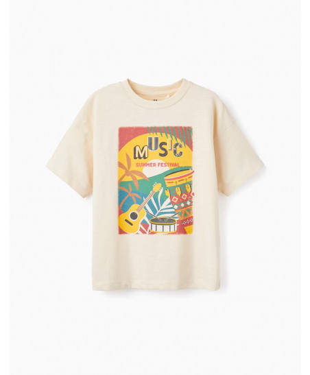 Camiseta De Algodón Para Niño 'Summer Festival', Beige-Zippy