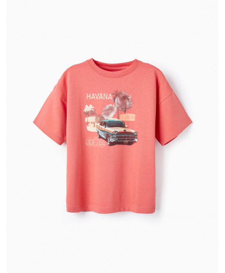 Camiseta De Algodón Estampada Para Niño 'Cuba', Coral Oscuro-Zippy