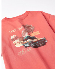 Camiseta De Algodón Estampada Para Niño 'Cuba', Coral Oscuro-Zippy
