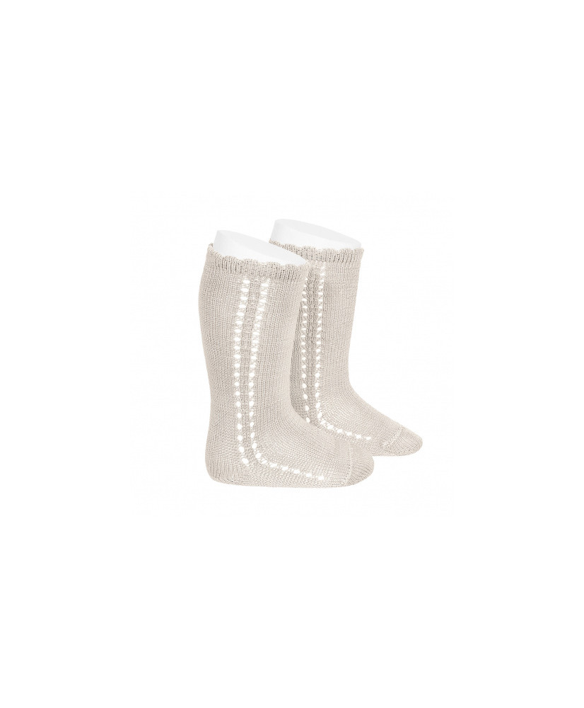 Calcetines altos perlé calado lateral LINO-Cóndor