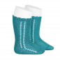 Calcetines altos de perlé con calado lateral AZUL PIEDRA-Cóndor