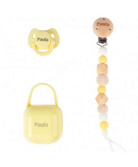 Pack COCO - Amarillo (Chupete + Cadena Silicona + Portachupete)-Boann