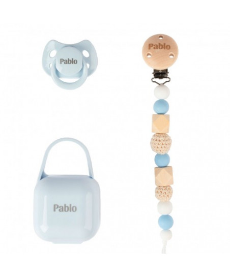 Pack COCO - Azul (Chupete + Cadena Silicona + Portachupete)-Boann