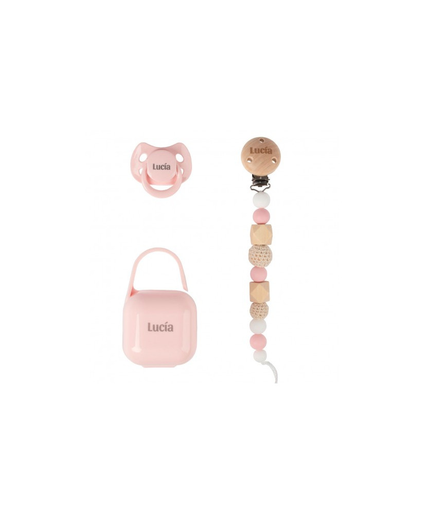 Pack COCO - Rosa (Chupete + Cadena Silicona + Portachupete)-Boann