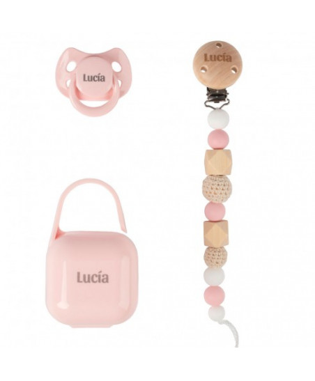 Pack COCO - Rosa (Chupete + Cadena Silicona + Portachupete)-Boann