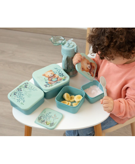 SET PORTA-ALIMENTOS 4 UNIDADES OSO VERDE SALVIA COLECCIÓN "HONEY"-Kiokids