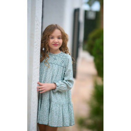 Vestido Niña Verde Florecitas-La Ormiga
