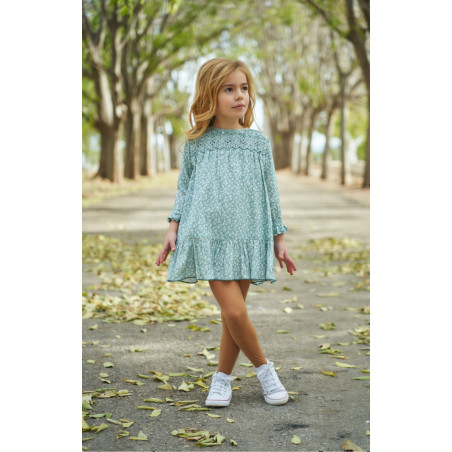 Vestido Bebé Verde Florecitas-La Ormiga