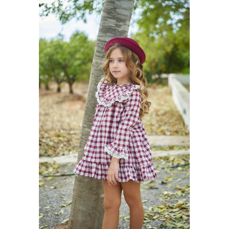 Vestido Niña Vichy Burdeos-La Ormiga