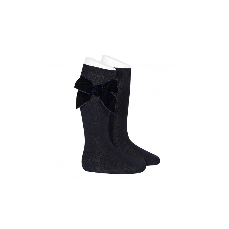 Calcetines altos punto liso con lazo de terciopelo MARINO(480)-Cóndor
