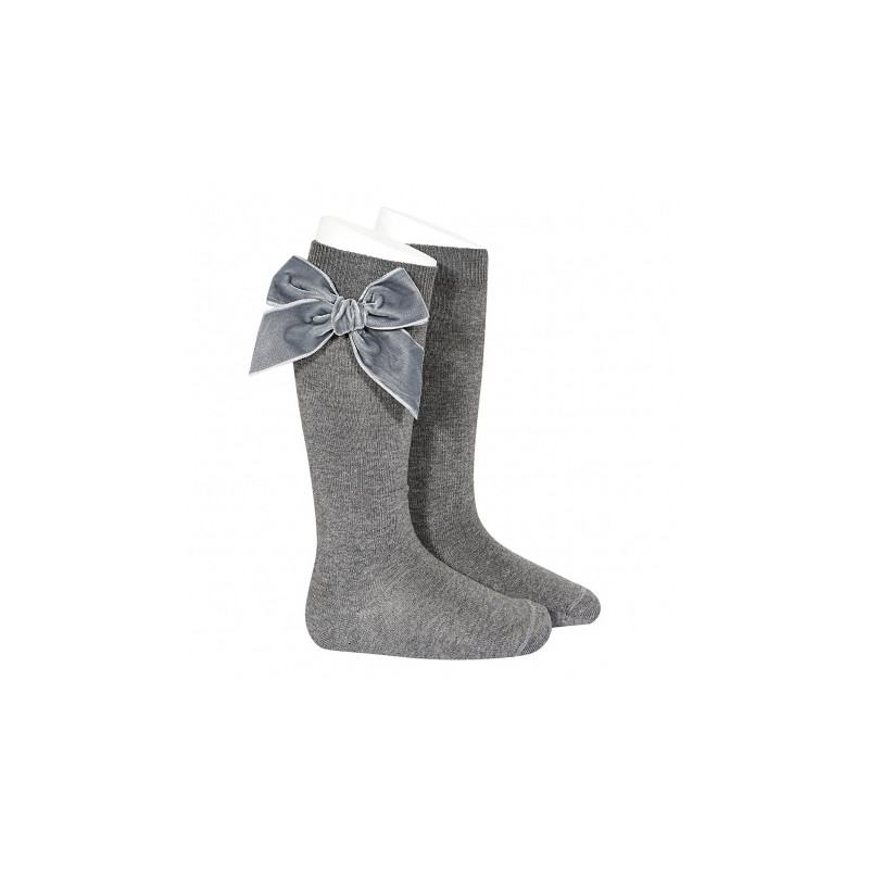 Calcetines altos punto liso con lazo de terciopelo GRIS CLARO(230)-Cóndor