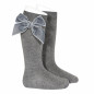 Calcetines altos punto liso con lazo de terciopelo GRIS CLARO(230)-Cóndor