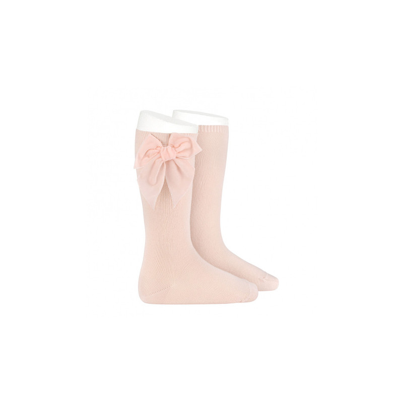 Calcetines altos punto liso con lazo de terciopelo NUDE(674)-Cóndor