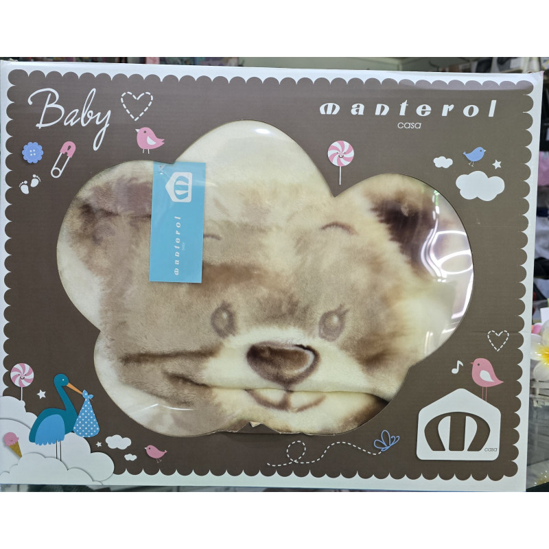 Manta bebé cuna terciopelo estampado oso beige -Manterol