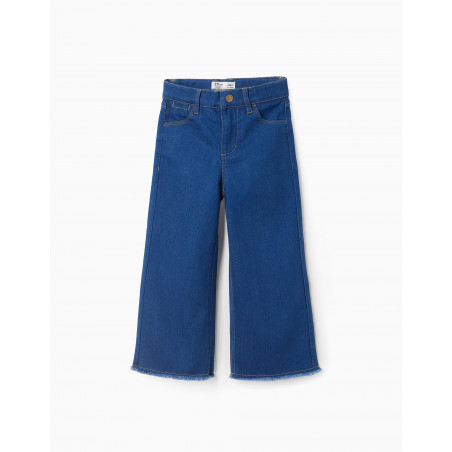 Pantalón Vaquero con Bajos Deshilachados para Niña 'Wide Leg', Azul-Zippy
