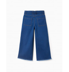 Pantalón Vaquero con Bajos Deshilachados para Niña 'Wide Leg', Azul-Zippy