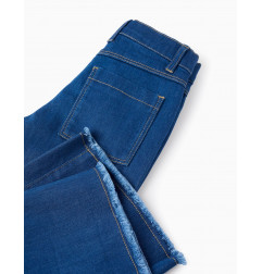 Pantalón Vaquero con Bajos Deshilachados para Niña 'Wide Leg', Azul-Zippy