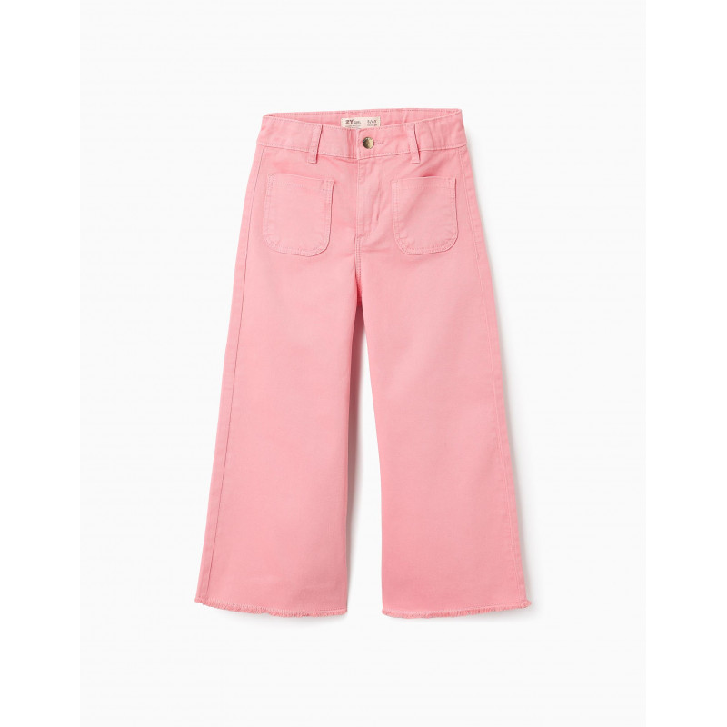 Pantalón con Dobladillos Deshilachados para Niña 'Wide Leg', Rosa-Zippy