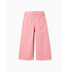 Pantalón con Dobladillos Deshilachados para Niña 'Wide Leg', Rosa-Zippy
