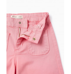 Pantalón con Dobladillos Deshilachados para Niña 'Wide Leg', Rosa-Zippy