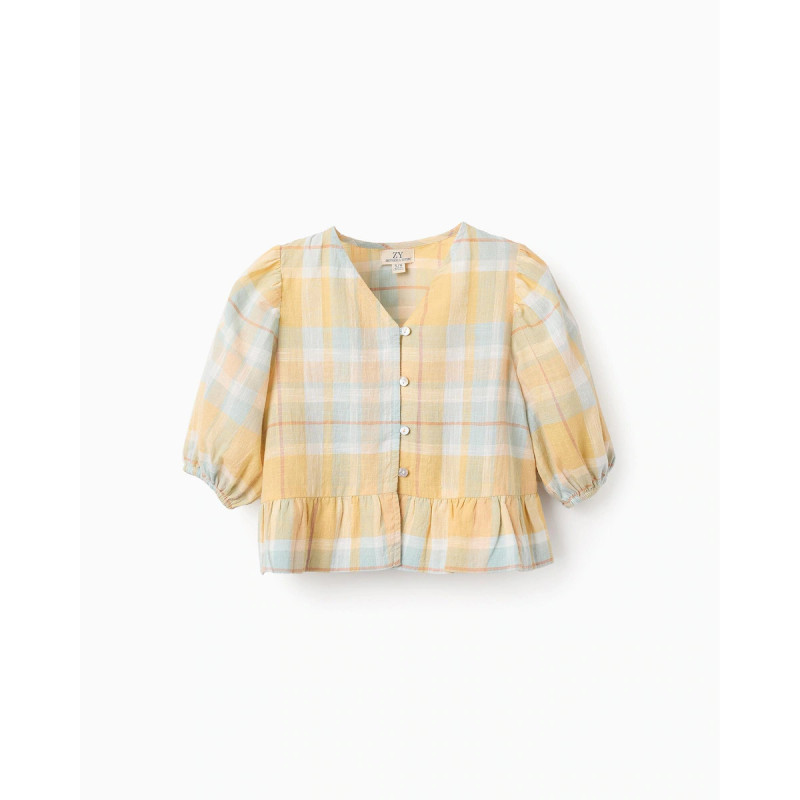 Blusa de niña a cuadros con volantes 100% algodón-Zippy