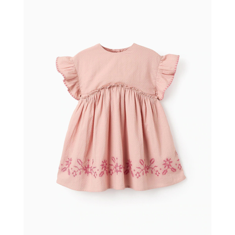 Vestido de bebé niña con volantes y bordado de punto de cruz-Zippy