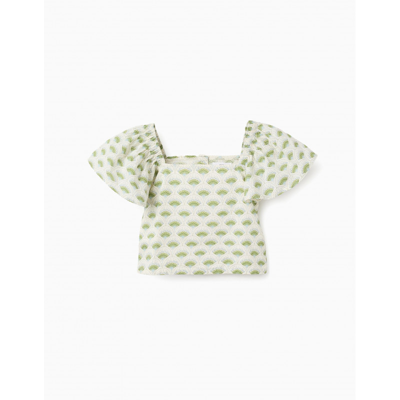 Top Floral con Mangas de Mariposa para Niña, Blanco/Verde-Zippy
