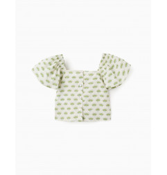 Top Floral con Mangas de Mariposa para Niña, Blanco/Verde-Zippy