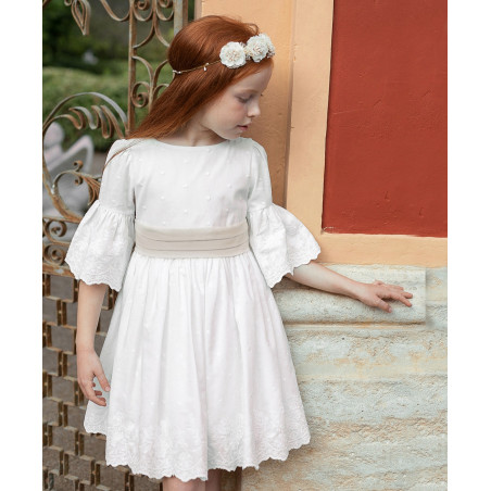 Vestido Pop Bordado Cinturón Tostado-Coco Ceremonia
