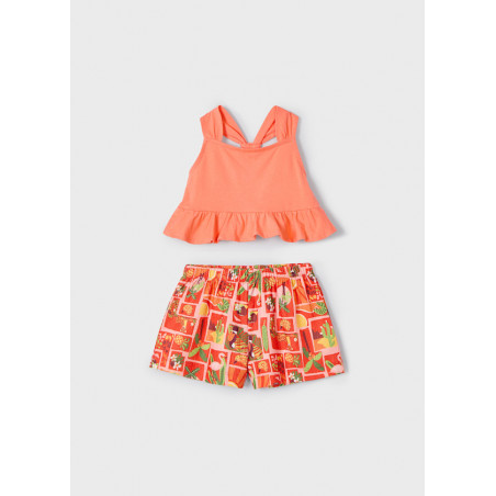 Conjunto pantalón corto estampado y camiseta niña mandarina-Mayoral