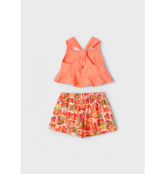 Conjunto pantalón corto estampado y camiseta niña mandarina-Mayoral