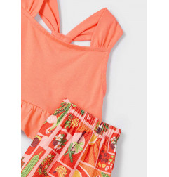 Conjunto pantalón corto estampado y camiseta niña mandarina-Mayoral