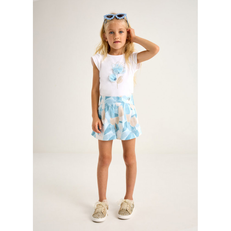 Conjunto camiseta flor relieve y falda pantalón estampada niña-Mayoral