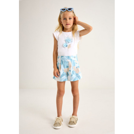 Conjunto camiseta flor relieve y falda pantalón estampada niña-Mayoral
