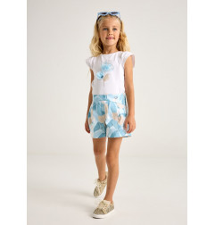 Conjunto camiseta flor relieve y falda pantalón estampada niña-Mayoral