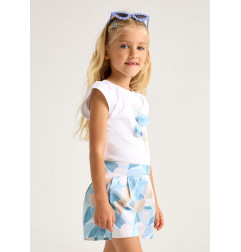 Conjunto camiseta flor relieve y falda pantalón estampada niña-Mayoral
