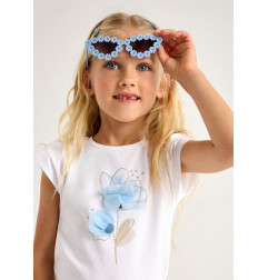 Conjunto camiseta flor relieve y falda pantalón estampada niña-Mayoral