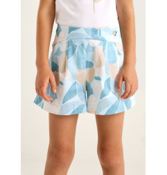 Conjunto camiseta flor relieve y falda pantalón estampada niña-Mayoral