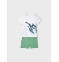 Conjunto bermuda y camiseta tortuga niño Blanco/Laurel-Mayoral