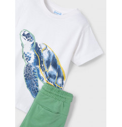 Conjunto bermuda y camiseta tortuga niño Blanco/Laurel-Mayoral