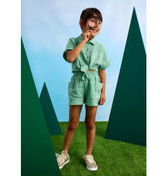 Conjunto pantalón corto perforado y blusa niña menta-Mayoral
